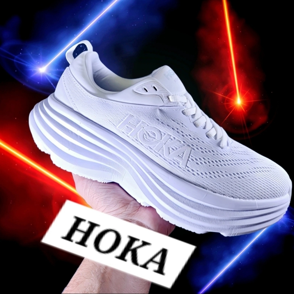 HOKA Bondi One One 8 Men Triple White Running Shoes Brand New - Picture 1 of 10